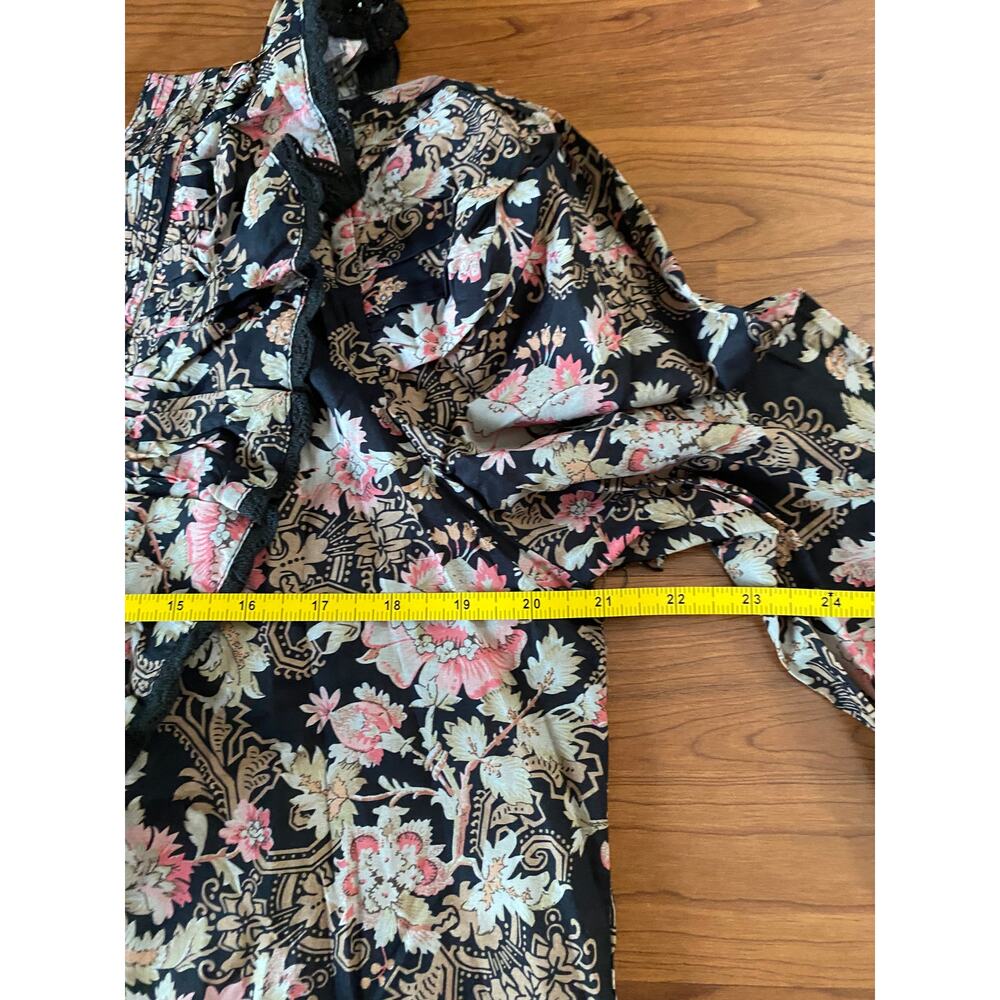 St. Roche Women's Long Sleeve Blouse, Pink Floral / Black, Sz 10 NWT - Picture 5 of 7